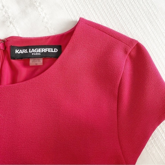 KARL LAGERFELD PINK RUFFLE SHORT SLEEVE SHEATH DRESS - Picture 6 of 7